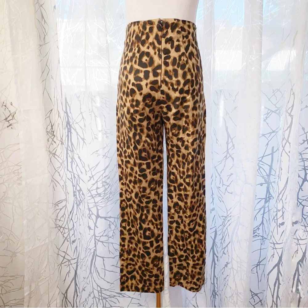 REFORMATION Marlon brown tan black LEOPARD PRINT high waisted crop PANTS - Picture 7 of 11
